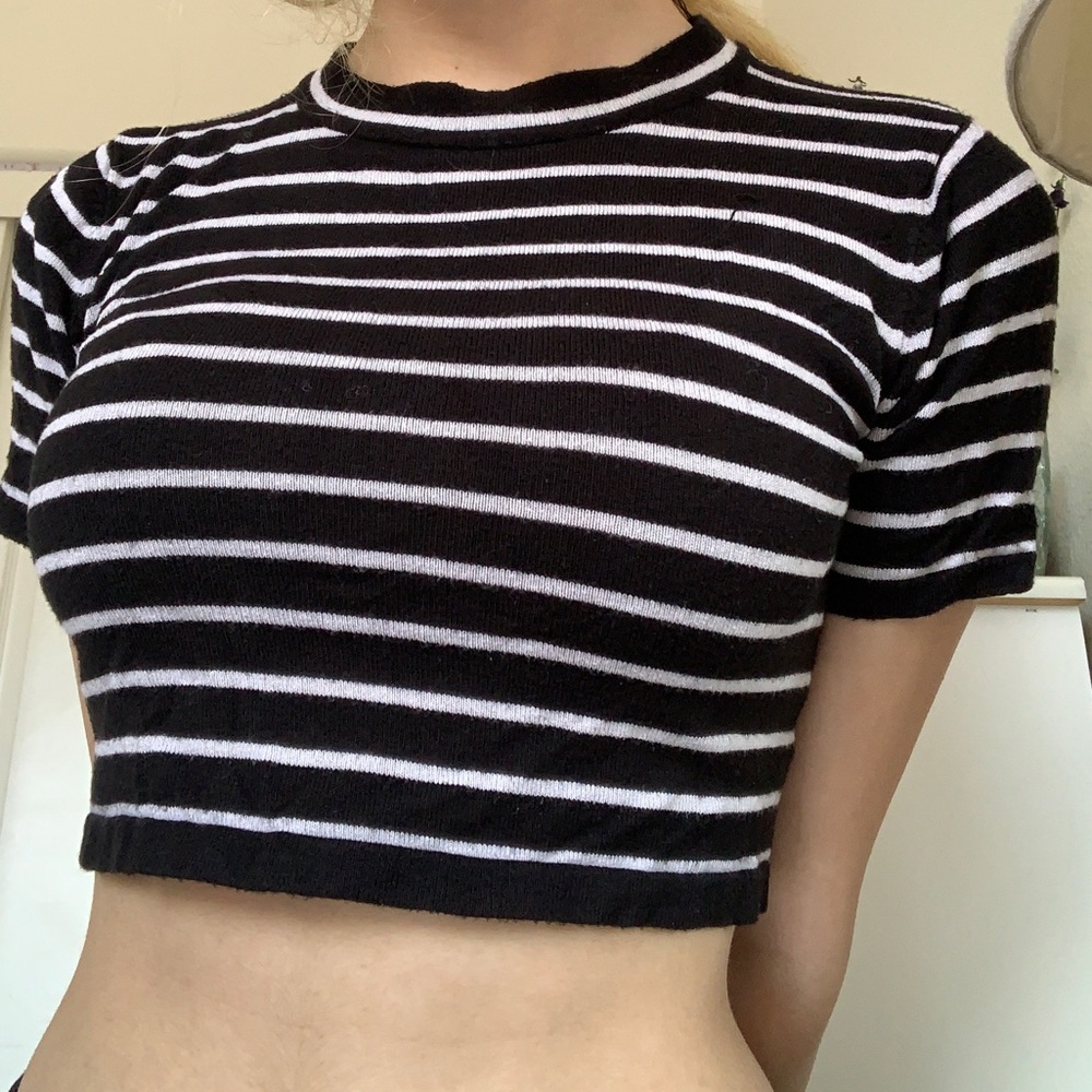 striped mockneck crop top